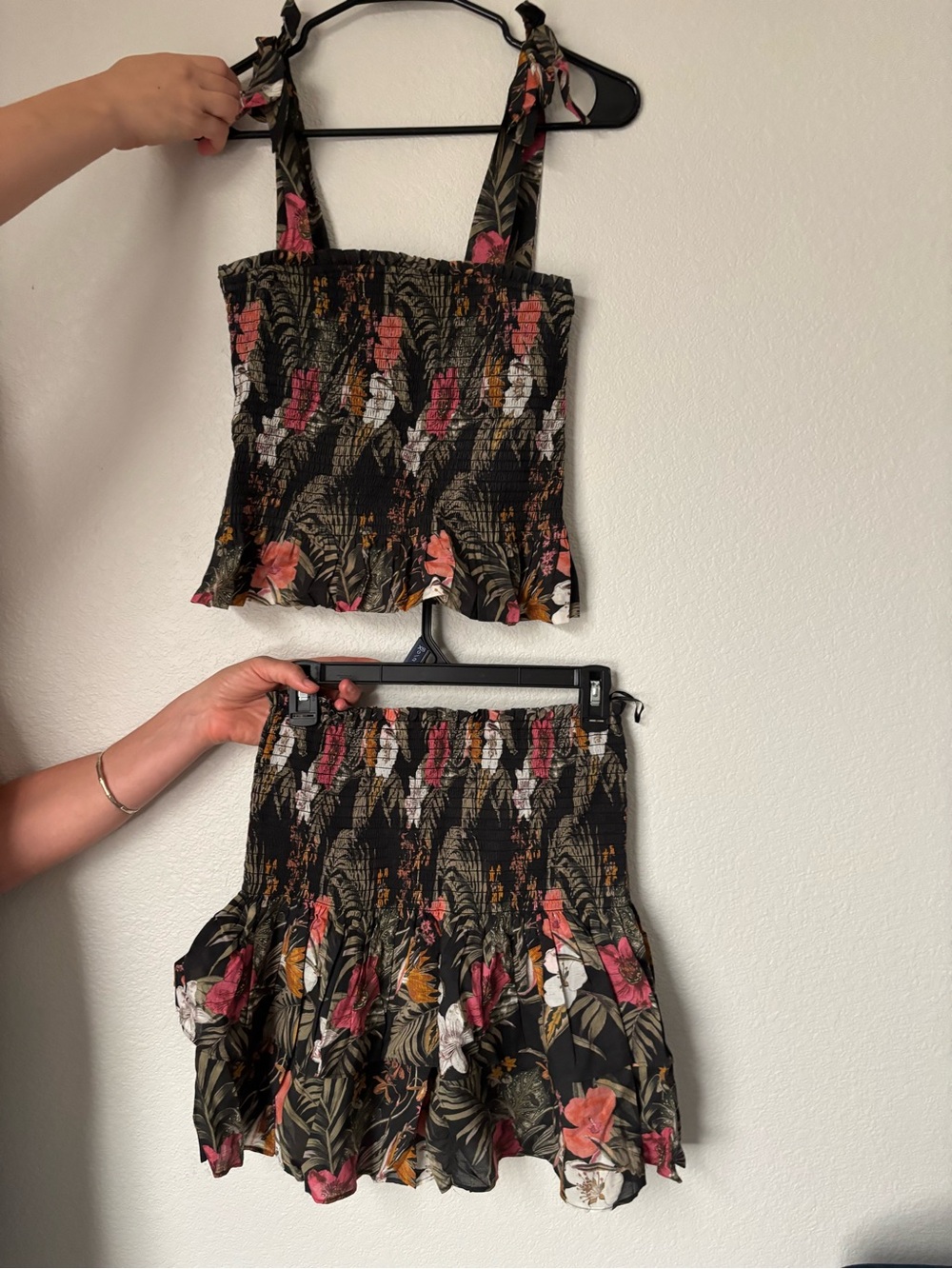 Rebecca Minkoff Black Floral Smocked Two-Piece Set